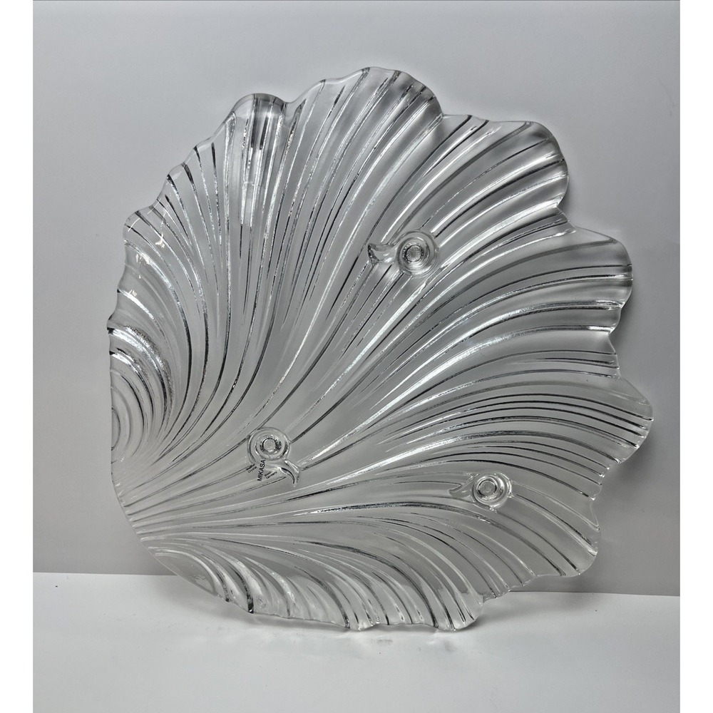 Vintage Mikasa West Germany Glass Shell Shaped Footed Platter Tray